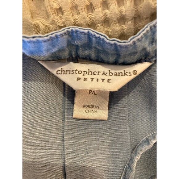 Christopher & Banks Top Chambray Type Blouse Size Large Petite Blue Soft Flowy - Picture 7 of 10
